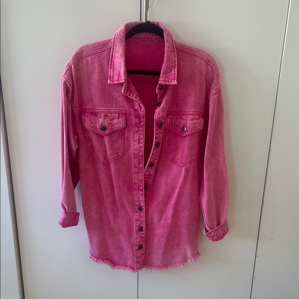 Pink Denim Button-Up Shirt Jacket
